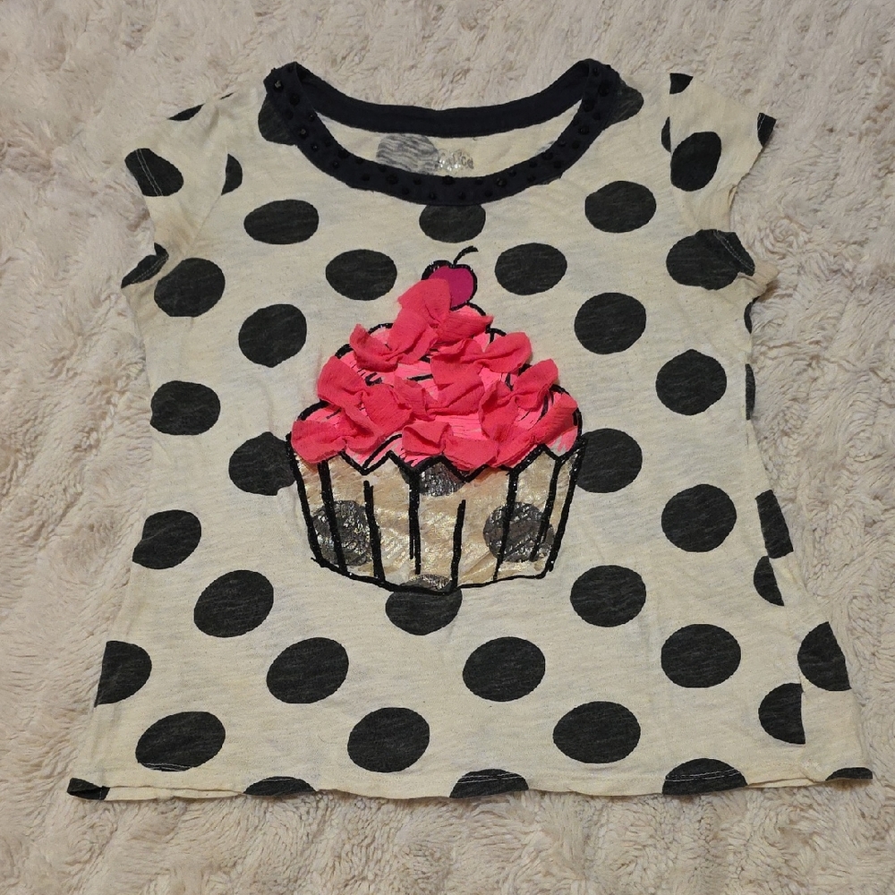 Justice Black Polka Dot Cupcake Tee